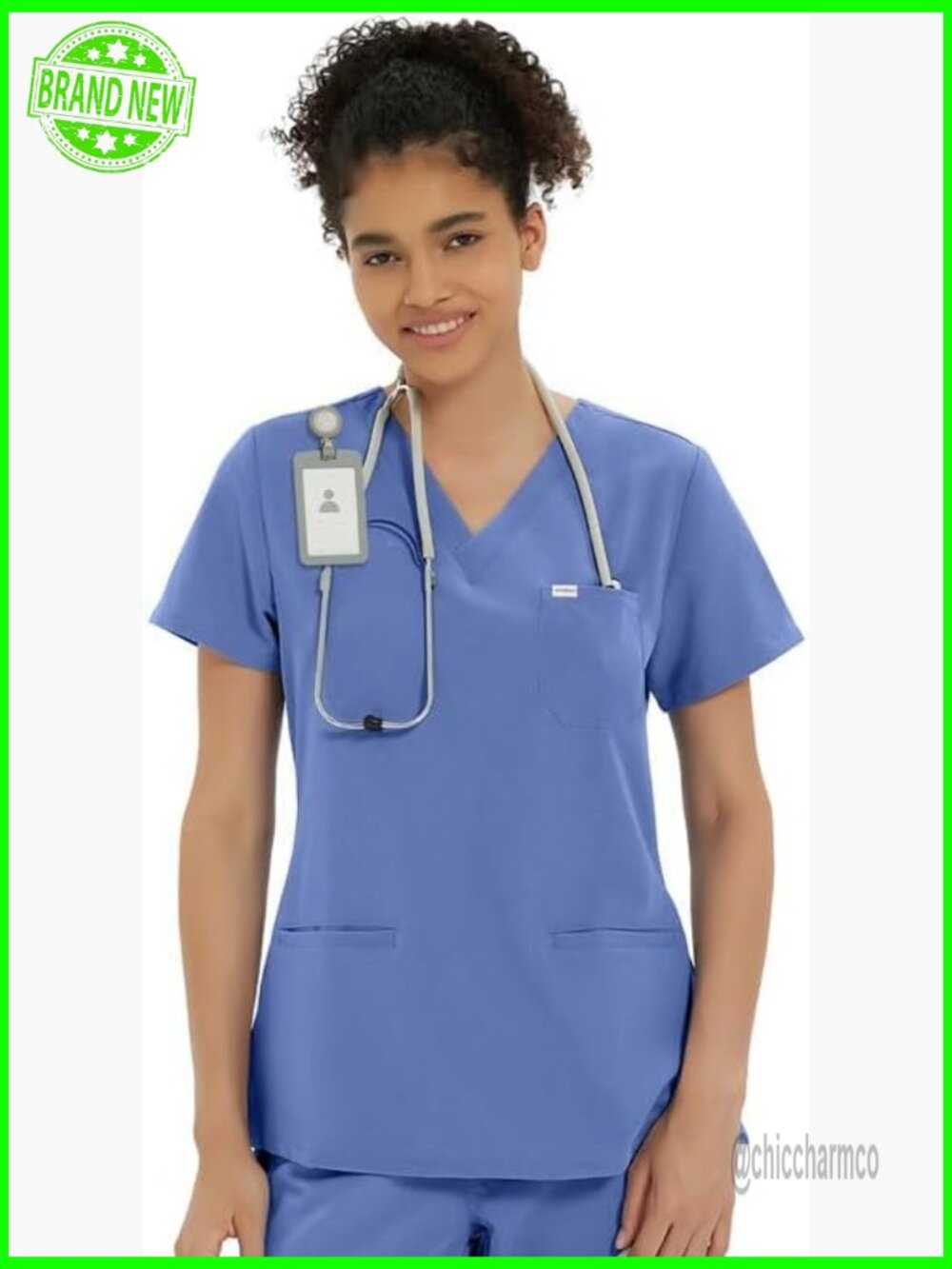 V-Neck Scrub Top 4-Way Stretch 3 Pockets Work